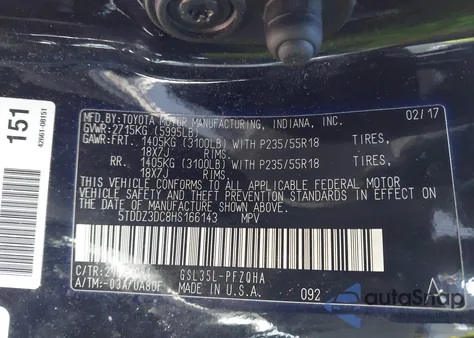 2017 Toyota Sienna Xle 7 Passenger z USA, uszkodzony, nr VIN 5TDDZ3DC8HS166143